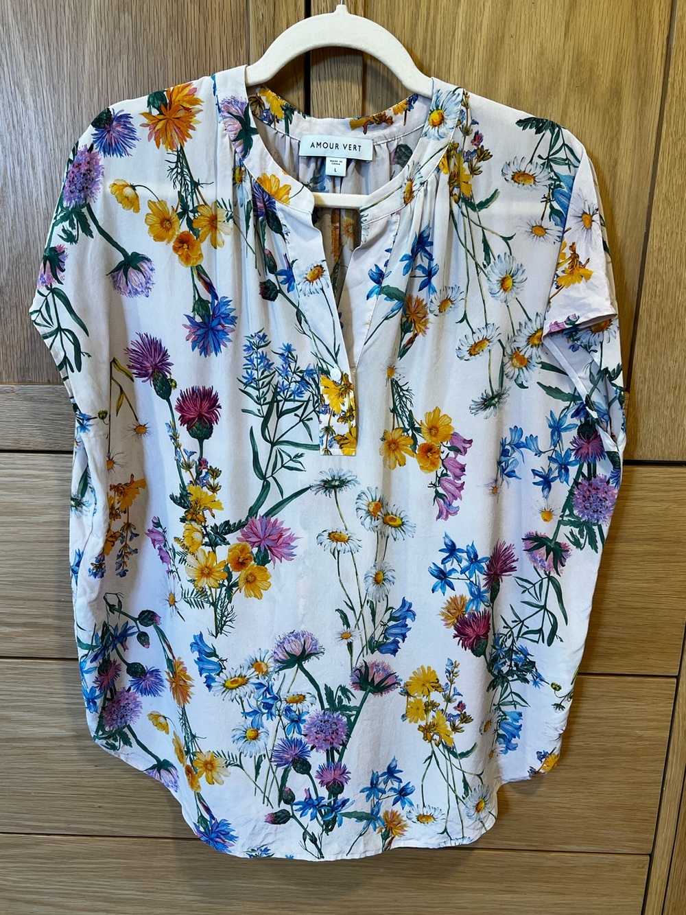 Amour Vert Renata Washable Silk Short Sleeve Blouse Wildflower Floral
